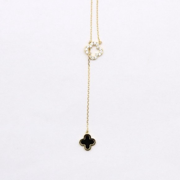 New RACHEL ZOE 18k Gold Plated Sterling Silver Clover Lariat Necklace - Picture 2 of 9